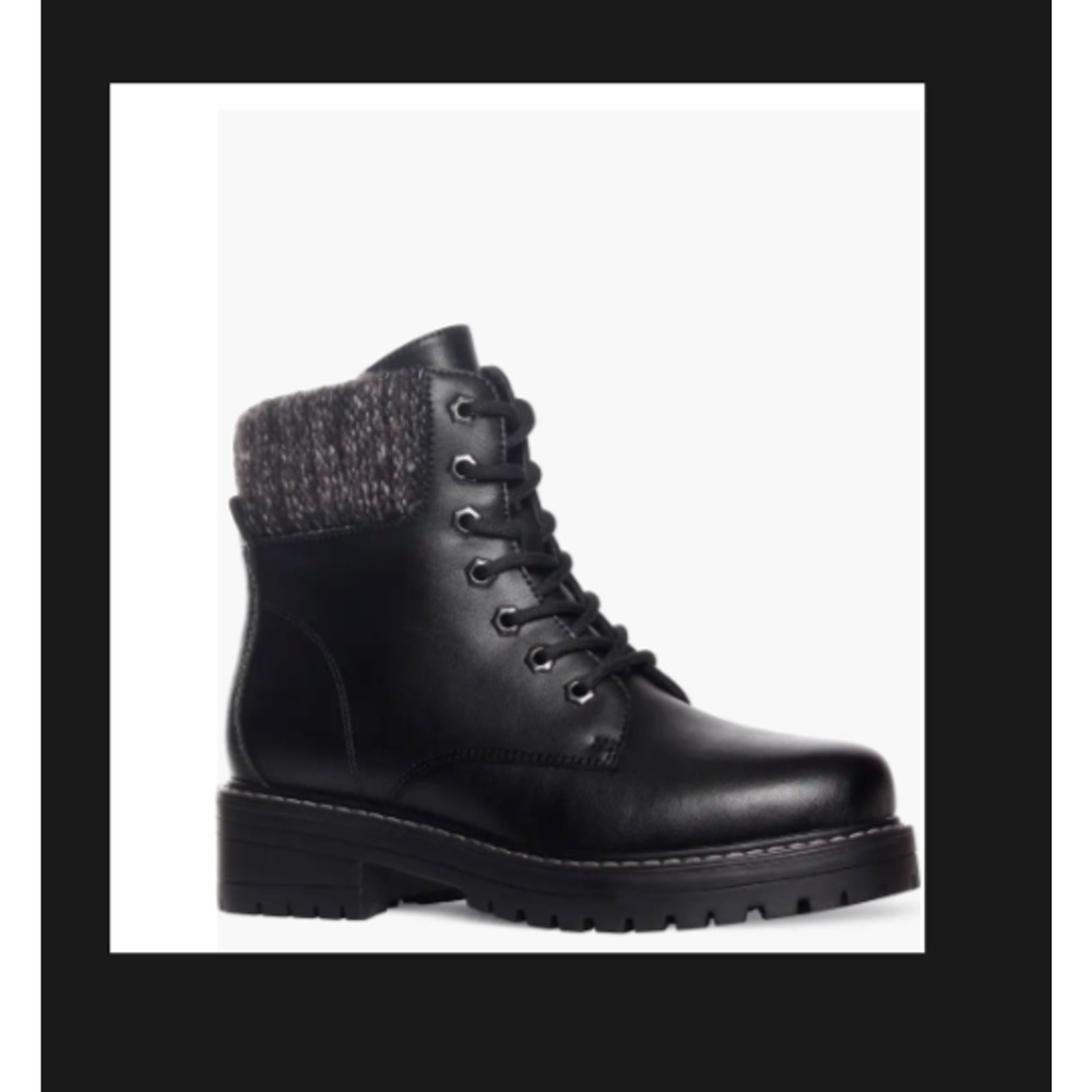 AquaDiva Britt Boots Womens 5.5 Black Combat Leather Zip Knit Cuff 36 EU NIB